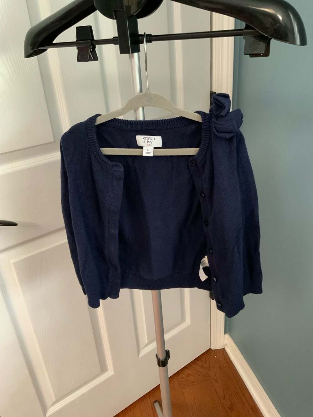 Crown & Ivy Kids Cardigan Size 3T Navy Blue Cotton Blend Bow Shoulder